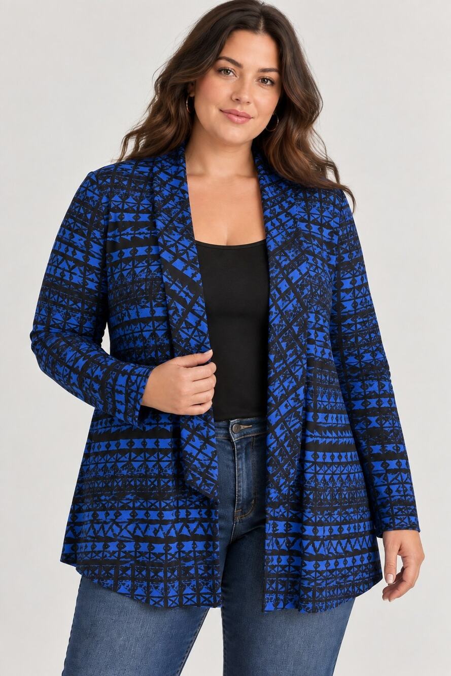 Sejour Cobalt Blue Mazarine Blazer Office Bold Career Stretch Boho Artsy Plus 1X
